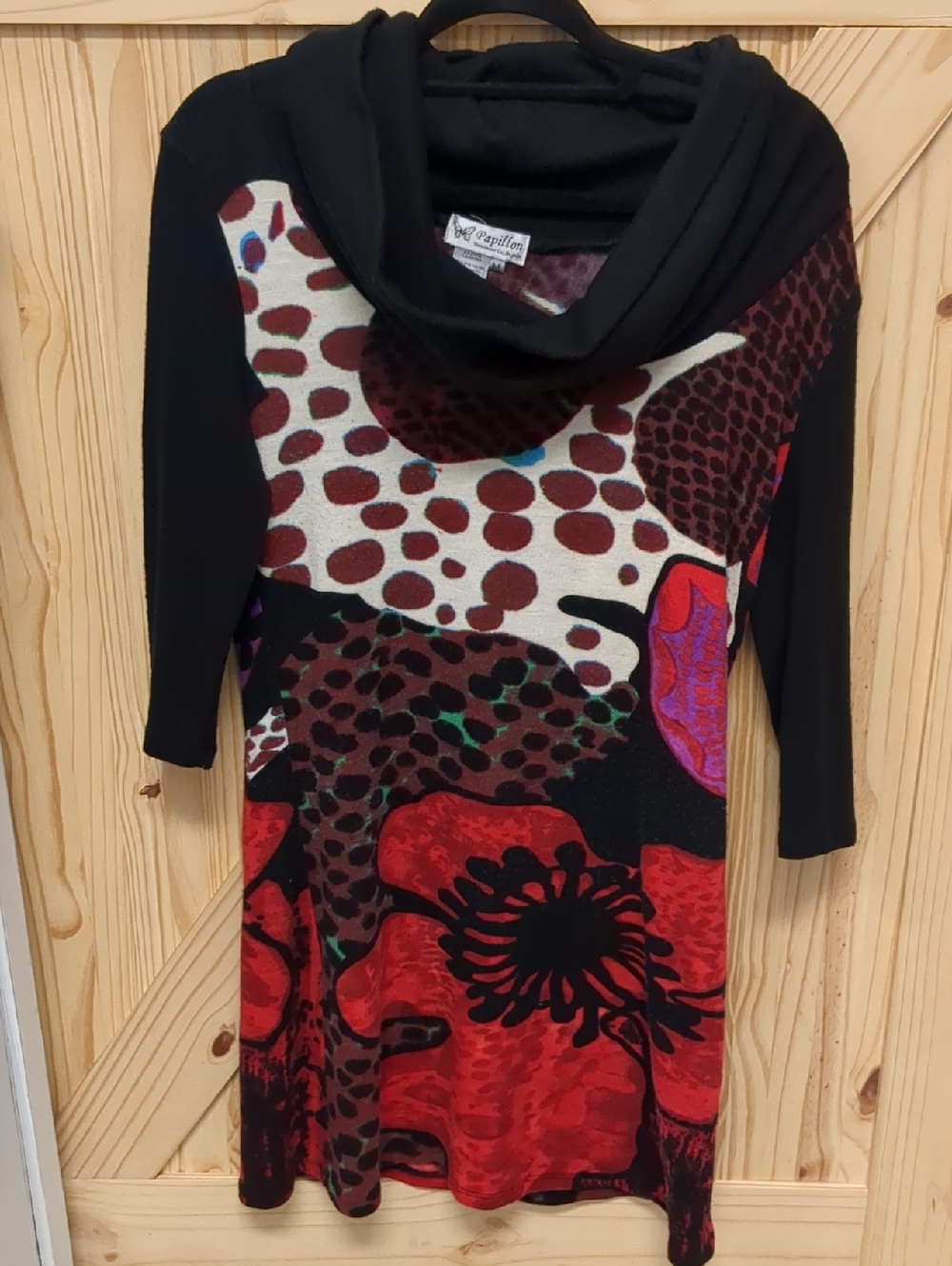 Papillon Black & Red Printed Cowl Neck Midi Dress
